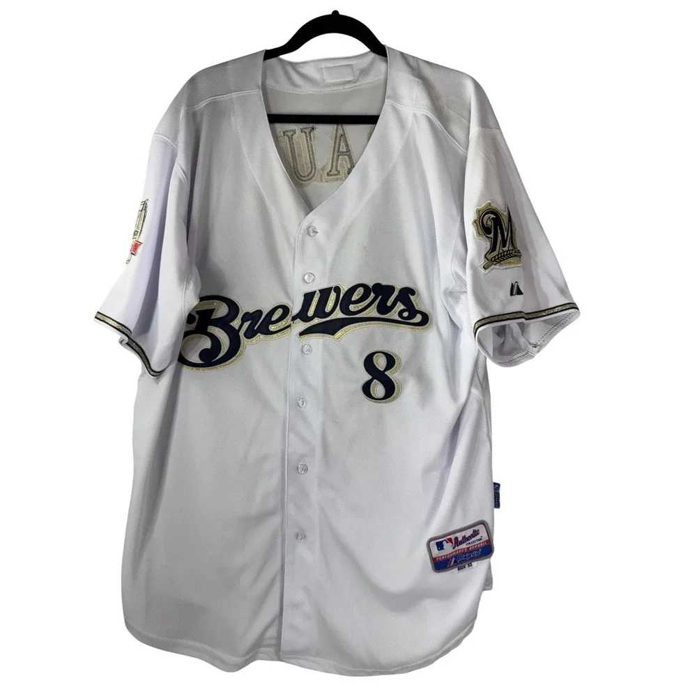 Majestic Milwaukee Brewers Ryan Braun 8 Jersey Men 52 Authentic 40th Anniv White